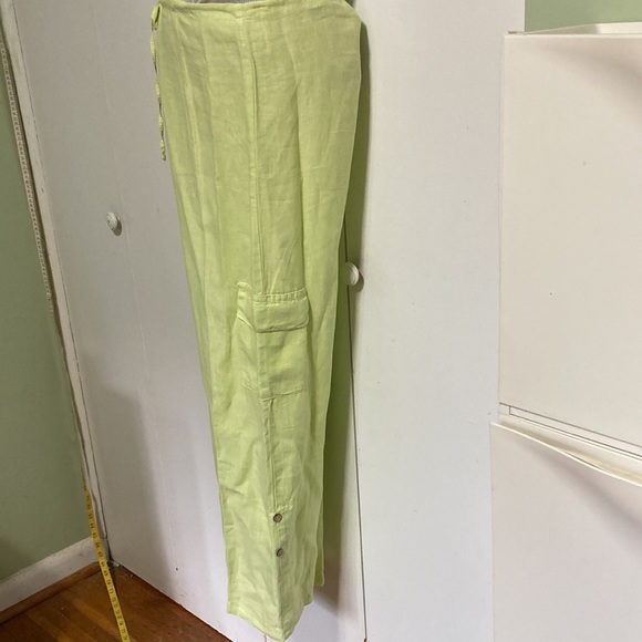 SPIRIT Linen Neon Lime Green Highlighter Drawstring Pants Womens Large - Picture 5 of 13